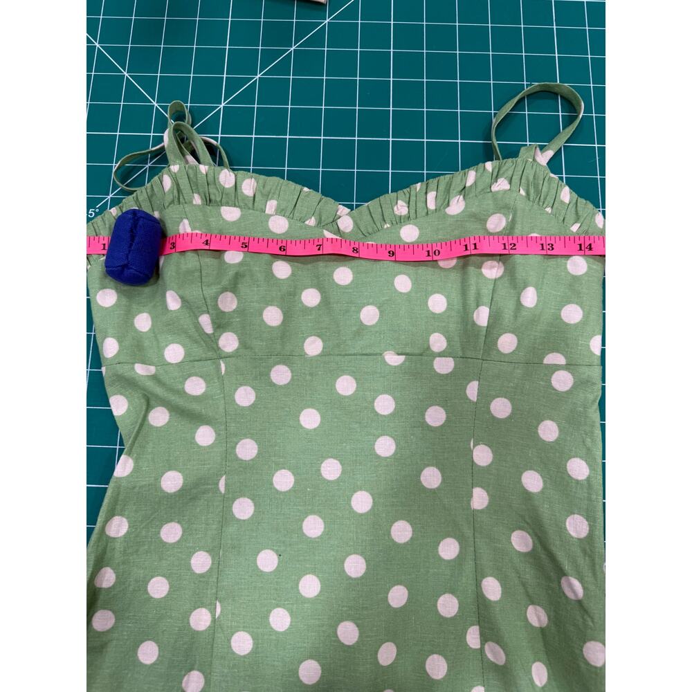 Zara Linen Blend Polka Dot Mini Dress Green Ruffle Hem NWT Women's Size Small - Picture 12 of 12